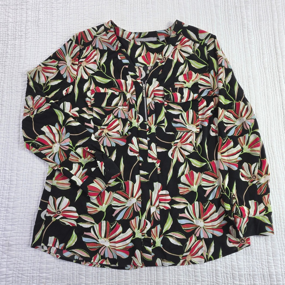 Valerie Stevens Large Botanical V-Neck Tunic Y2K Whimsigoth Stretch Shirt